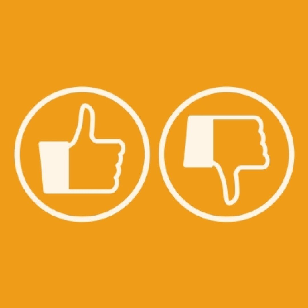 Daumen nach oben und unten symbolisieren die Vorteile und Nachteile der einzelnen Typen von Heizkörpern.  