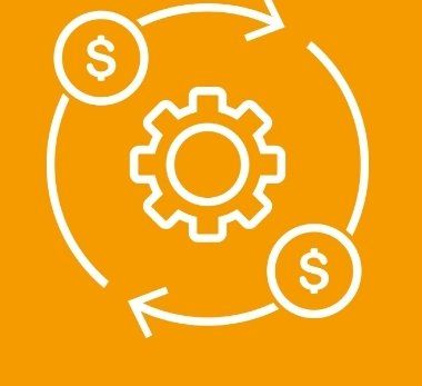 Ein Icon mit Dollarzeiten und Zahnrad symbolisiert die Kosten für den Ausbau von Windenergie als Teil der Vor- und Nachteile.