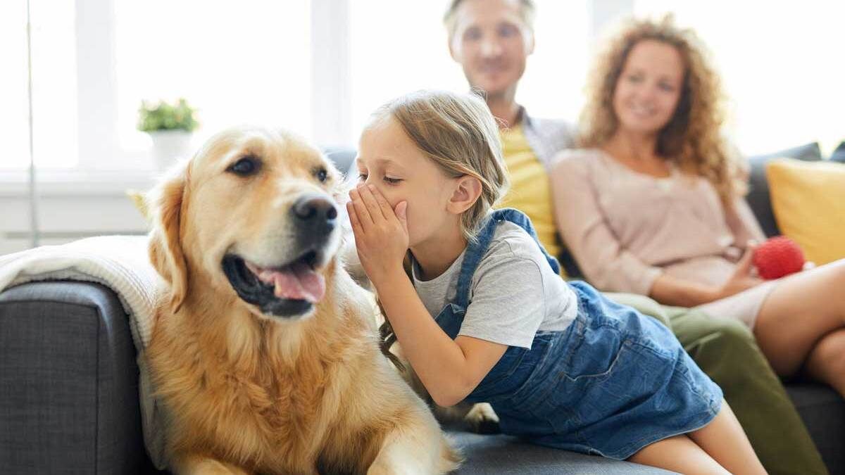 Familie mit Hund auf Sofa
